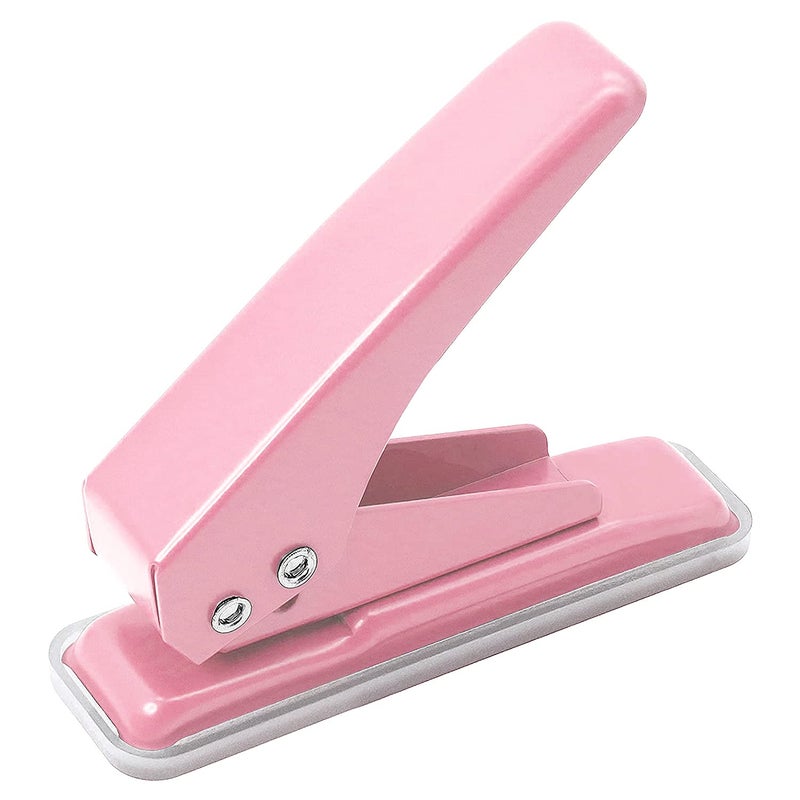 Hutou Single Hole Puncher Handheld 1/4 Inches Hole Punch  20 Sheet Paper Punch Capacity Metal Hole Puncher with Skid-Resistant Base for Paper  Chipboard  Art Project  Pink - Image 1